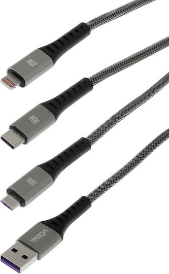 Treqa USB to Type-C / micro USB / Lightning Cable 3.1A Μαύρο 1.2m (CA-869)