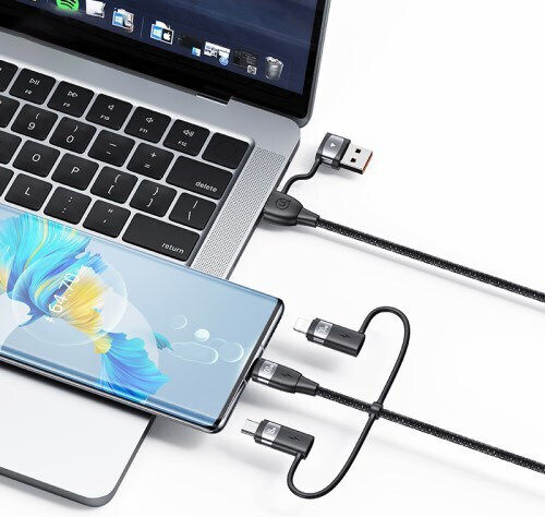 Usams US-SJ645 Geflochten USB zu Blitzschlag / Typ-C / Micro-USB Kabel Schwarz 1.2m