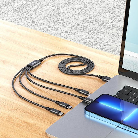 Hoco Braided USB to Lightning / Type-C / micro USB Cable 2A Μαύρο 1m