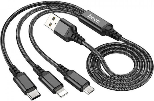 Hoco X76 Braided USB to Lightning / Type-C / micro USB 1m 2A Cable Multicolour