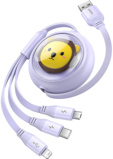Baseus Retractable USB to Type-C Cable 3.5A Μωβ 1.1m