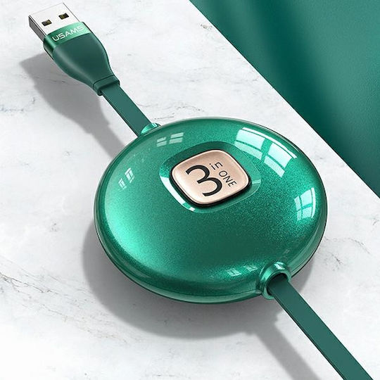 Usams US-SJ508 Ausziehbar USB zu Blitzschlag / Typ-C,TC-TC / Micro-USB Kabel Blau 1m (SJ508USB02)