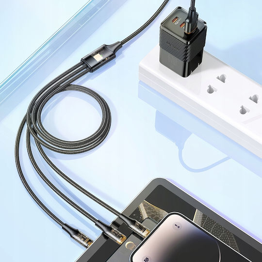 Mcdodo Braided Cablu USB la Type-C / Lightning / micro USB cu mai multe porturi 6A Negru 1.2m (CA-3330)