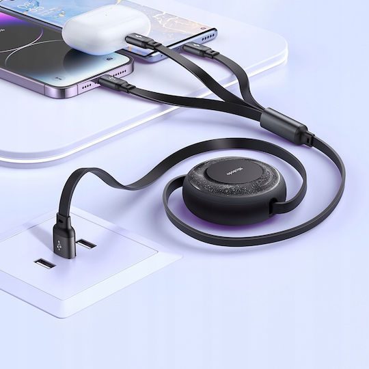 Mcdodo Flach / Ausziehbar USB zu Typ-C,TC-TC / Blitzschlag / Micro-USB Kabel 3A Schwarz 1.2m (CA-3570)