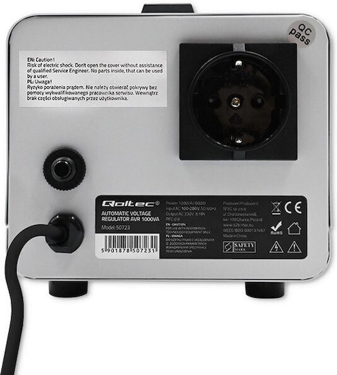 Qoltec Avr Compact Σταθεροποιητής Τάσης 1000VA με 1 Πρίζα Ρεύματος
