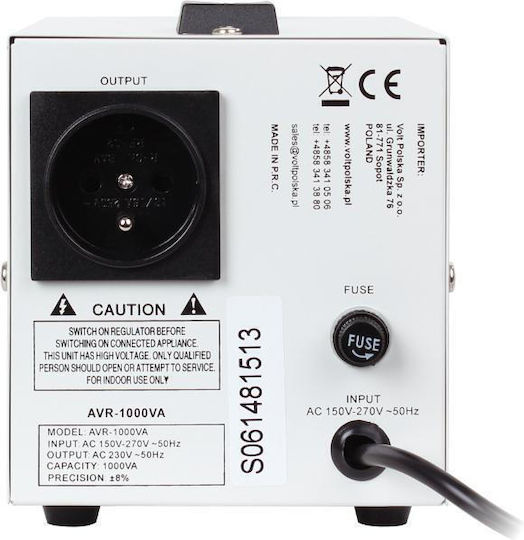Volt Polska AVR-1000VA Σταθεροποιητής Τάσης με 2 Πρίζες Ρεύματος