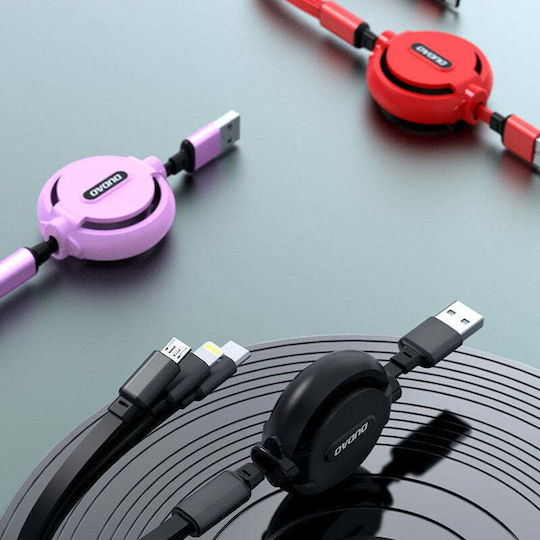Dudao L8H Retractable USB to micro USB / Type-C / Lightning Cable Μωβ 1.1m