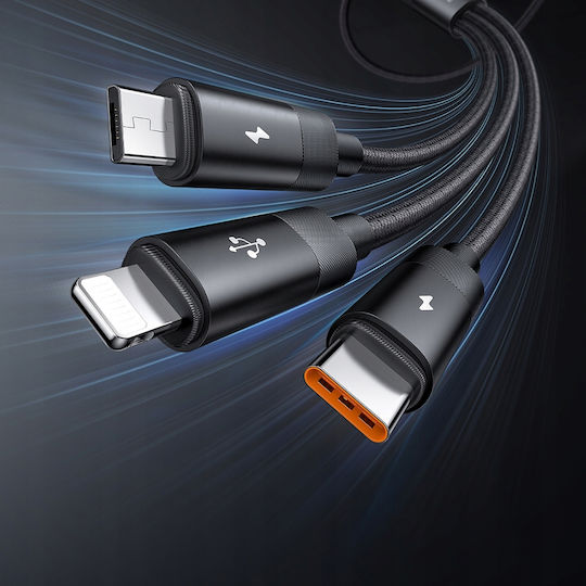 Mcdodo LED USB to Type-C / Lightning / micro USB Cable 3.5A Μαύρο 1.2m (CA-5790)