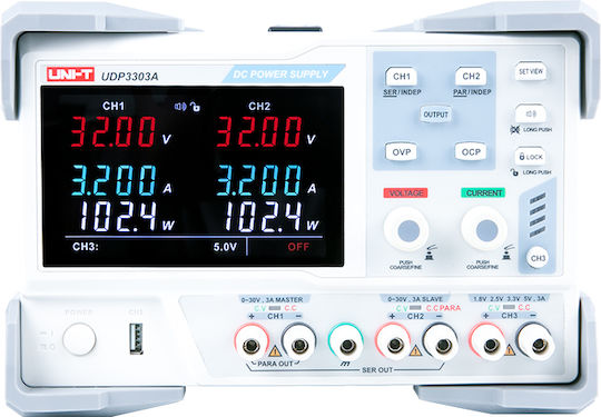 Uni-T UDP3303A Τροφοδοτικό Πάγκου με 3 Κανάλια 2x 0~32V/5A 1x 5V/3A