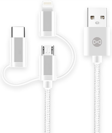 Forever Regular Cablu USB la Lightning / Type-C / micro USB cu mai multe porturi Alb 1m (3IN1)