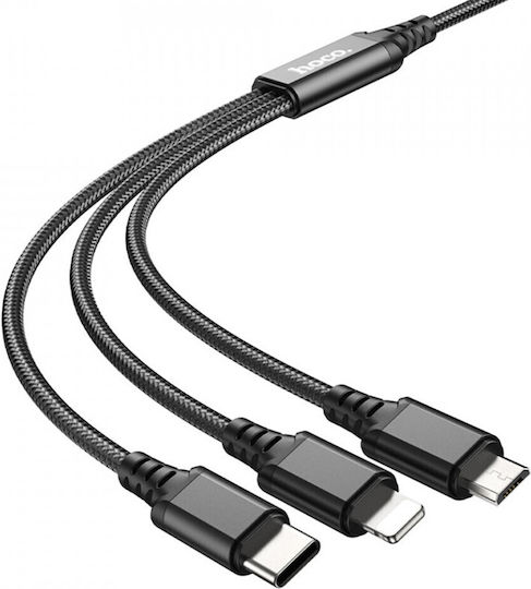 Hoco X76 Braided USB to Lightning / Type-C / micro USB 1m 2A Cable (HC-X763IN1-BK)