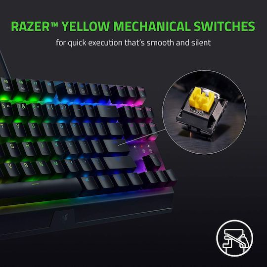 Razer BlackWidow V3 TKL Гейминг Механична Клавиатура Без ключове с Razer Yellow суичове и RGB подсветка (Английски US) Черен