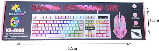 Yelandar YA-4600 Gaming Πληκτρολόγιο με RGB φωτισμό (Αγγλικό US) Ροζ