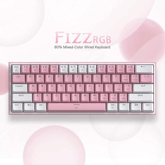 Redragon K616-RGB Fizz Pro Gaming Μηχανικό Πληκτρολόγιο 60% με Custom Red διακόπτες και RGB φωτισμό (Αγγλικό US) Pink/White