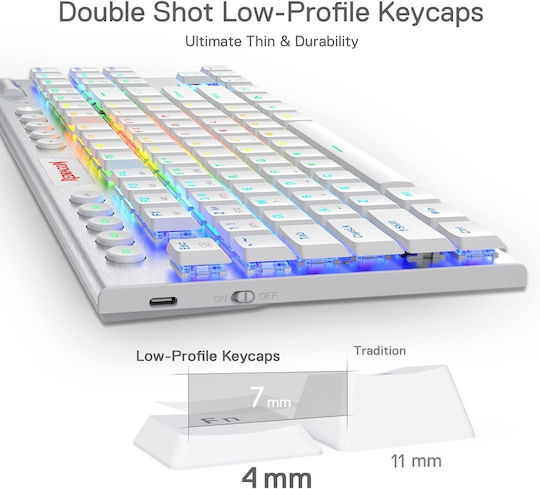 Redragon K621 Horus Gaming Mechanical Keyboard Tenkeyless with Custom Red switches and RGB lighting (English US) White