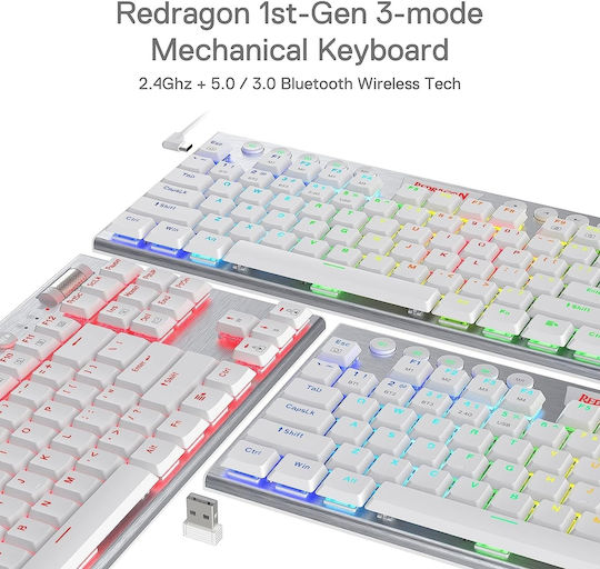 Redragon K621 Horus Gaming Mechanical Keyboard Tenkeyless with Custom Red switches and RGB lighting (English US) White