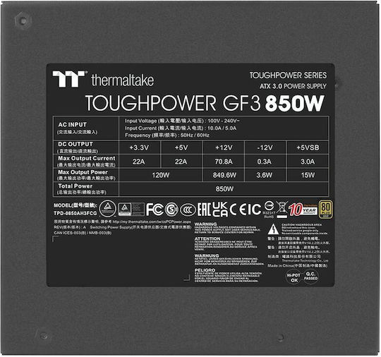Thermaltake ToughPower GF3 850W Black Computer Power Supply Full Modular 80 Plus Gold