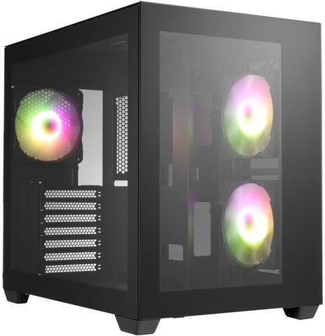 FSP/Fortron CMT380 Gaming Midi-Turm Computergehäuse mit Seitenfenster und RGB-Beleuchtung Schwarz
