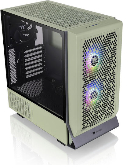 Thermaltake Ceres 300 TG Геймърско бюро Midi Tower Компютърна кутия със страничен прозорец и RGB осветление Зелен