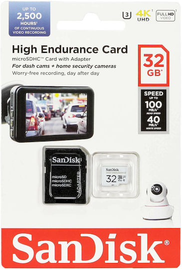 Sandisk High Endurance microSDHC 32GB U3 V30 UHS-I 100MB/s с адаптер