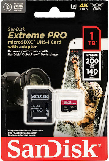 Sandisk Extreme Pro microSDXC 1TB U3 V30 A2 UHS-I 200MB/s с адаптер
