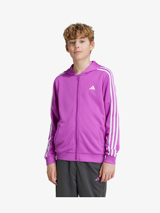 Adidas Cardigan pentru copii Cardigan pentru copii din material frotirat cu glugă Violet