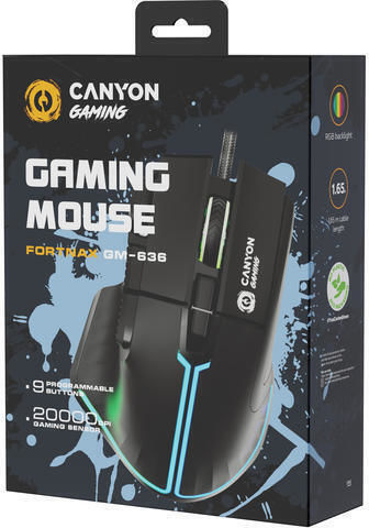 Canyon Fortnax GM-636 RGB Геймърска Мишка 20000 DPI Черен