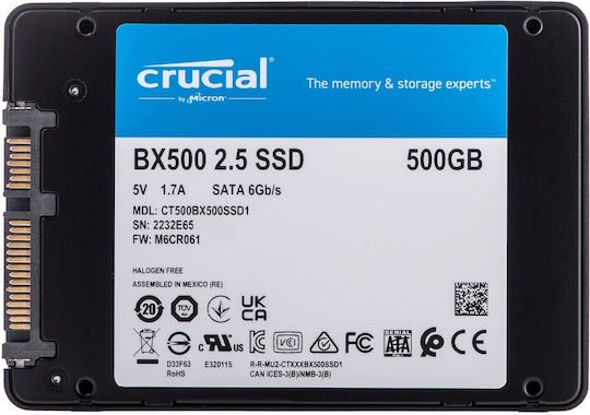Crucial BX500 SSD 500GB Type 2.5'' with SATA III Connection CT500BX500SSD1