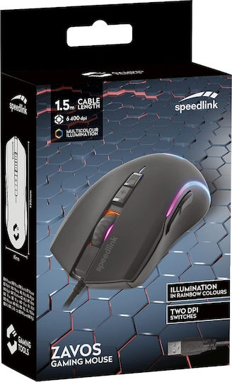 SpeedLink Zavos RGB Геймърска Мишка 6400 DPI Черен