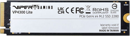 Patriot VP4300 Lite SSD 4TB M.2 Type with PCI Express 4.0 Connection PS5 Compatible VP4300L4TBM28H