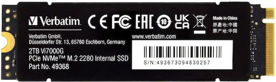 Verbatim Vi7000 PCIe SSD 2TB Тип M.2 Със Свързване PCI Express 4.0 И SSD Солидни Дъски Съвместим С PlayStation 5 49368