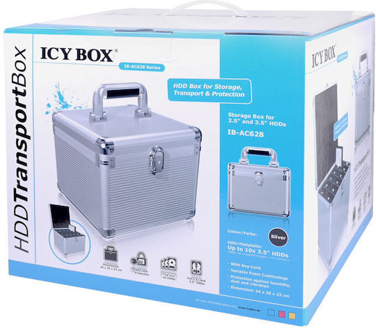 Icy Box Protective Case Aluminium Protective Case For 10x 2.5/3.5-inch Silver (IB-AC628)