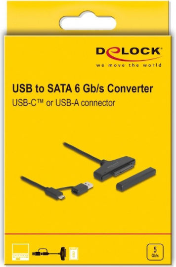 DeLock 61042 USB/USB-C към SATA за 2,5" HDD/SSD 6Gbps Черен