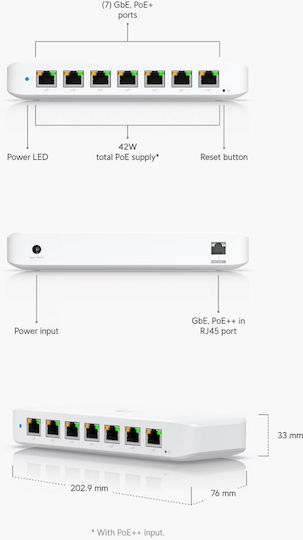 Ubiquiti Ultra Управление на L2 PoE+ Switch с 8 Портове Гигабитови (1Gbps) Ethernet