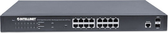 Intellinet 561198 Unverwaltet L2 PoE+ Switch mit 16 Ports Gigabit (1Gbps) Ethernet und 2 SFP Ports