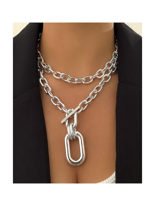 Double Chunky Chain Necklace Silver