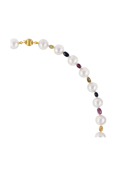 Necklace K14 Gold Clasp White Pearls Multicolored Sapphires F125561