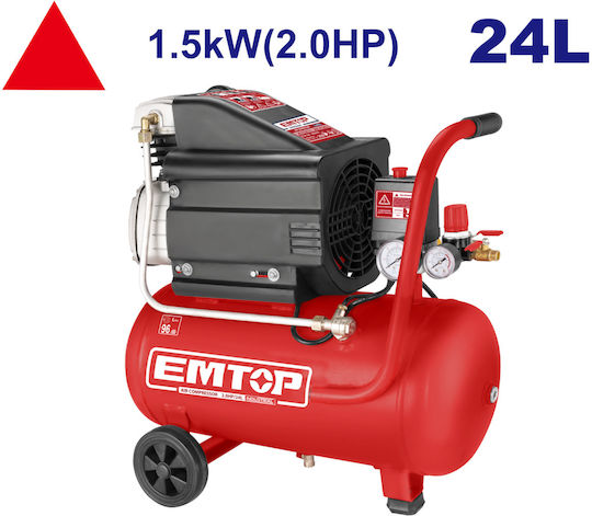 Emtop Compresor de aer 96dB cu Putere 2hp și Rezervor de aer 24lt EACPD20241