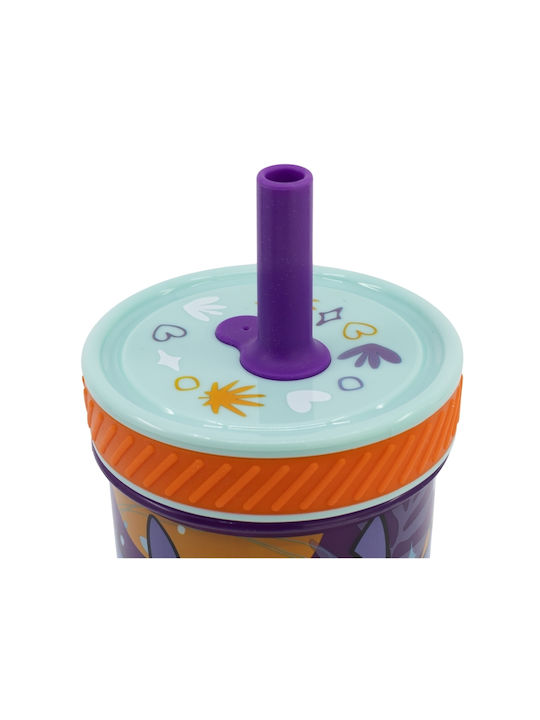 Stor Stitch Ποτήρι Νερού από Πλαστικό με Καλαμάκι 370ml