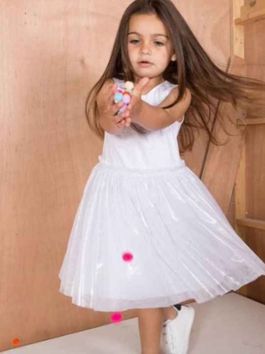 White polka dot dress with shiny tulle (4-5E, 5-6E, 6-7E, 7-8E) - Minene, bws-2813401414-4-8