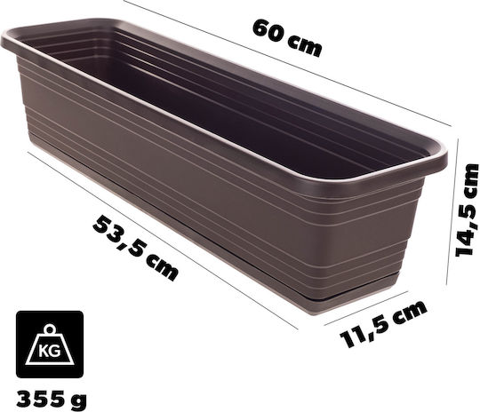 Jardinieră pentru balcon Kadax, ghiveci de flori 60cm + farfurie Mokka