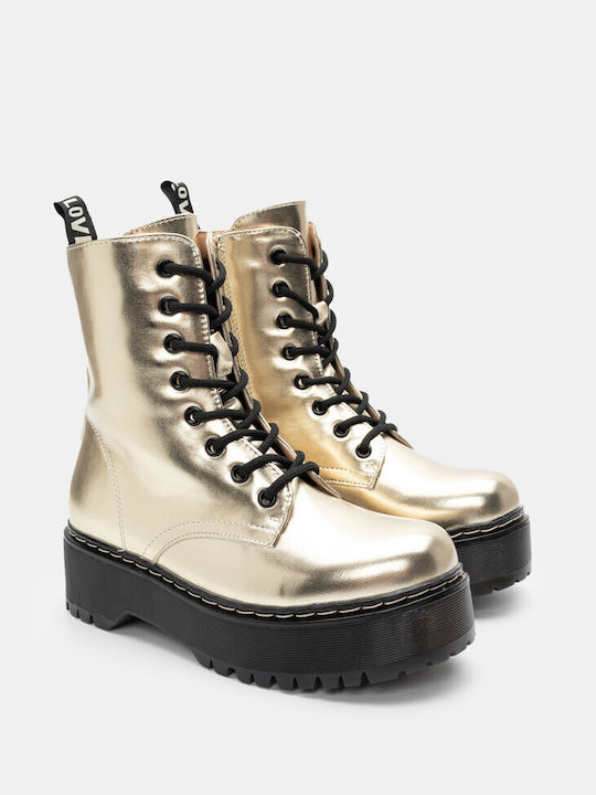 Ankle Boots with Lug Sole & Zipper 4321909-gold