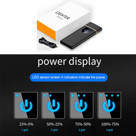 Electric Windproof Lighter In Box Usb Charging Digital Sensor Induction Ignition 2 Cigarettes Simultaneously Led Indicator Black 78.5x28.5x9.5 Mm
