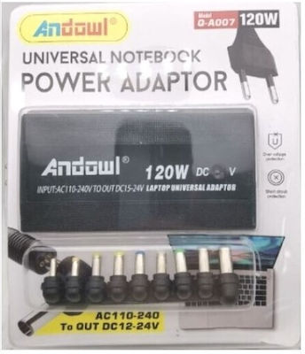 Andowl Universal Încărcător Laptop 120W cu Cablu de Alimentare Detasabil și cu set de mufe