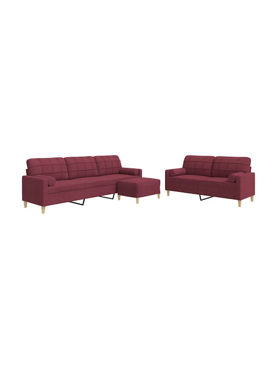 Living Room Furniture Set 3-Seater & 2-Seater & Stool Red