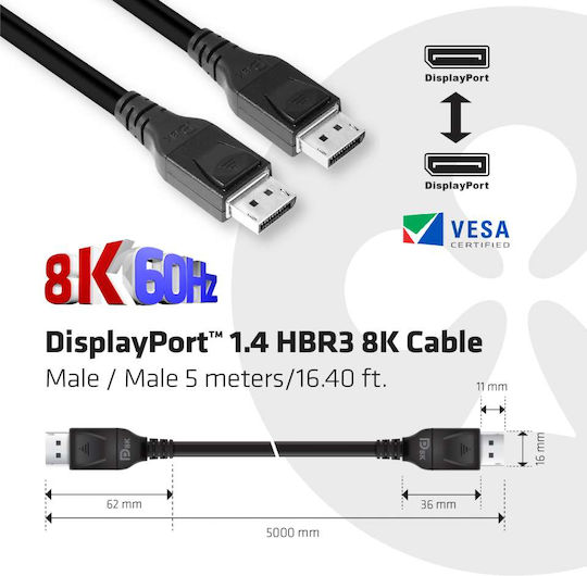 Club3D DisplayPort Cable DisplayPort Male - DisplayPort Male 5m Black (CAC-1061)