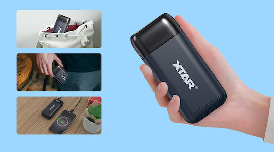 XTAR PB2SL USB Charger 2 Batteries Li-ion Size 18650/21700 in Blue color