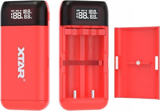 XTAR PB2S USB Charger 2 Batteries Li-ion Size 18650/21700 in Red color
