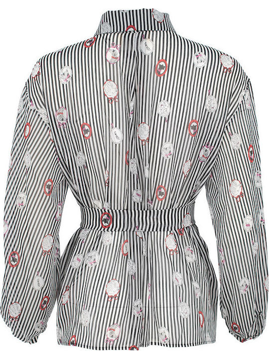 Langärmelig Damen Hemd Red-Black Gestreift
