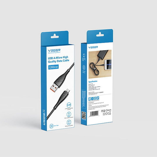 Veger V103 Braided USB 2.0 to micro USB Cable Μαύρο 1.2m